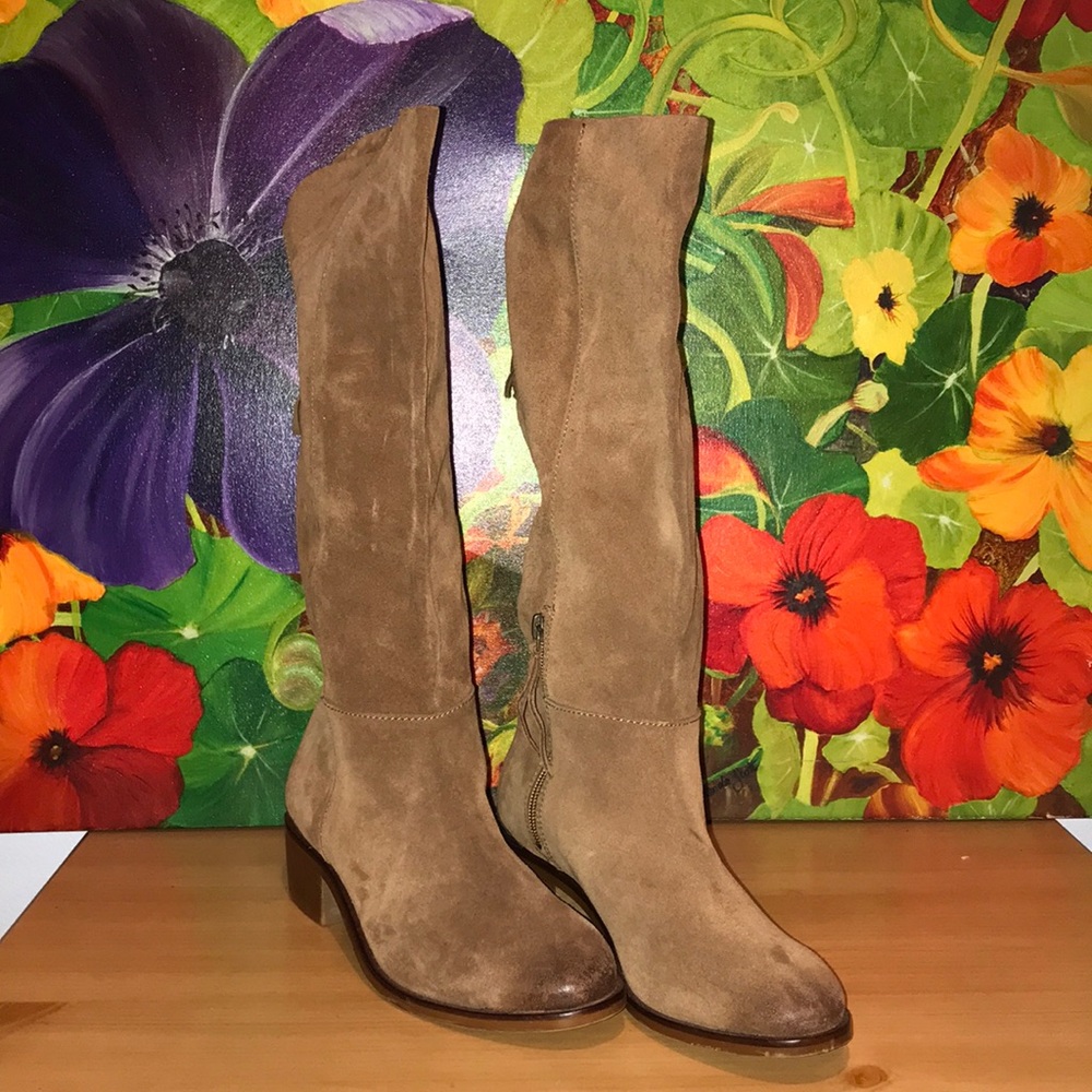 Tall brown suede boots